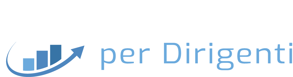 Logo con un cappello accademico bianco sopra un grafico a barre blu in crescita e la scritta “Formazione per Dirigenti” su sfondo scuro.